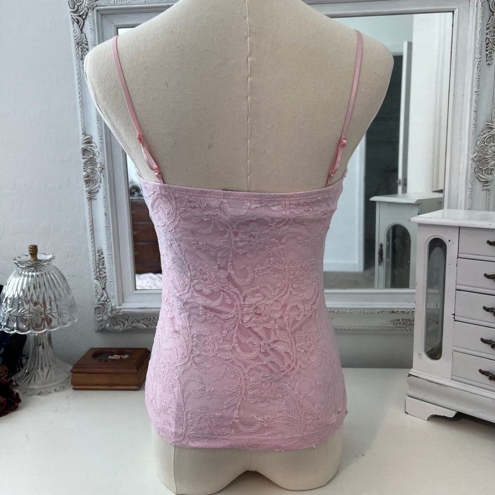 vintage y2k pink lace tank top with bow detail - Picture 4 of 5